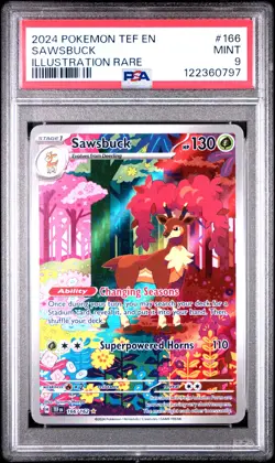 2024 POKEMON TEF EN-TEMPORAL FORCES ILLUSTRATION RARE #166 SAWSBUCK PSA 9 - Image 1