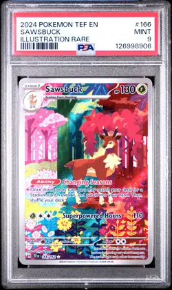 2024 POKEMON TEF EN-TEMPORAL FORCES ILLUSTRATION RARE #166 SAWSBUCK PSA 9 - Image 1