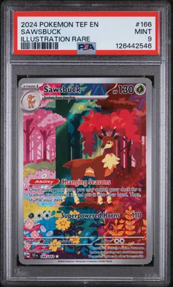 2024 POKEMON TEF EN-TEMPORAL FORCES ILLUSTRATION RARE #166 SAWSBUCK PSA 9 - Image 1