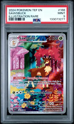 2024 POKEMON TEF EN-TEMPORAL FORCES ILLUSTRATION RARE #166 SAWSBUCK PSA 9 - Image 1