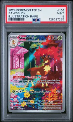 2024 POKEMON TEF EN-TEMPORAL FORCES ILLUSTRATION RARE #166 SAWSBUCK PSA 9 - Image 1