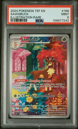 2024 POKEMON TEF EN-TEMPORAL FORCES ILLUSTRATION RARE #166 SAWSBUCK PSA 9 - Image 1