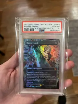 2025 MTG FINAL FANTASY WOODBLOCK BORDERLESS-FOIL #0351 BUSTER SWORD PSA 10 - Image 1