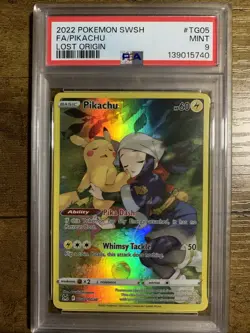 2022 POKEMON SWORD & SHIELD LOST ORIGIN #TG05 FULL ART/PIKACHU PSA 9 - Image 1