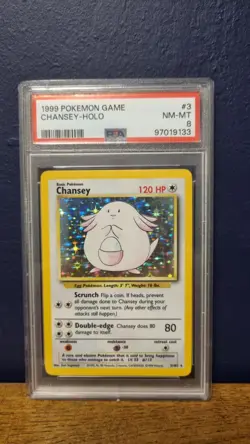 PSA 8 NM-MT Chansey 3/102 Base Set Pokemon Card WOTC Vintage Holo Rare 1999 - Image 1