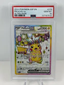 2024 POKEMON SSP EN-SURGING SPARKS ULTRA RARE #219 PIKACHU EX PSA 10 - Image 1
