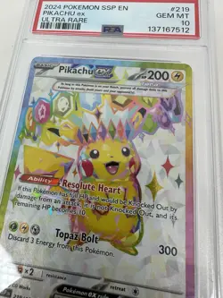 2024 POKEMON SSP EN-SURGING SPARKS ULTRA RARE #219 PIKACHU EX PSA 10 - Image 3