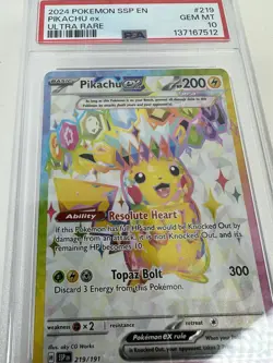 2024 POKEMON SSP EN-SURGING SPARKS ULTRA RARE #219 PIKACHU EX PSA 10 - Image 4