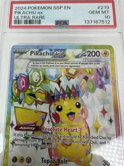 2024 POKEMON SSP EN-SURGING SPARKS ULTRA RARE #219 PIKACHU EX PSA 10 - Image 5
