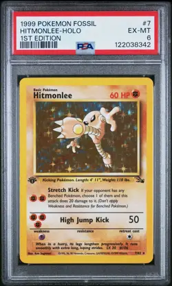 1999 Pokemon Fossil Hitmonlee Holo 1st Edition #7 PSA 6 - Image 1