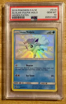 2019 POKEMON SUN & MOON HIDDEN FATES #SV8 ALOLAN VULPIX - HOLO - PSA 10 - Image 1