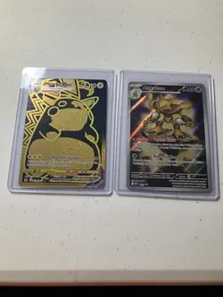 Gold Pikachu VMAX and Alakazam Mega Evo promo. Lot of 2 Pokemon TCG - Image 1