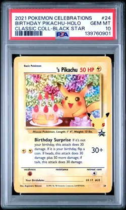 2021 POKEMON CELEBRATIONS CLASSIC COLL #24 BIRTHDAY PIKACHU-HOLO PSA 10 - Image 1