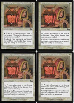 MTG: RUNE OF PROTECTION: RED Urza's Saga COMMON; played, Excellent condition x4 - Image 1