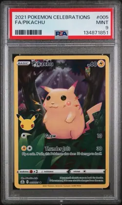 2021 Pokemon Celebrations Pikachu Full Art Holo PSA 9 Mint 005/025 - Image 1