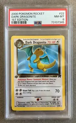 PSA 8 NM MT Pokemon Dark Dragonite 22 1st Edition Team Rocket 2000 Rare Low Pop - Image 1