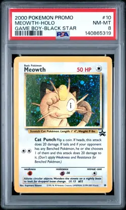 2000 POKEMON PROMO BLACK STAR GAME BOY #10 MEOWTH-HOLO PSA 8 - Image 1