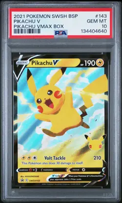 2021 POKEMON SWSH BLACK STAR PROMO PIKACHU VMAX BOX #143 PIKACHU V PSA 10 - Image 1