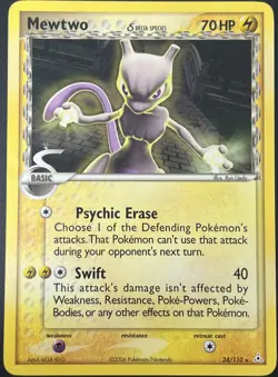 Mewtwo 24/110 EX Holon Phantoms Rare Pokemon Card TCG MP Small Indent - Image 1