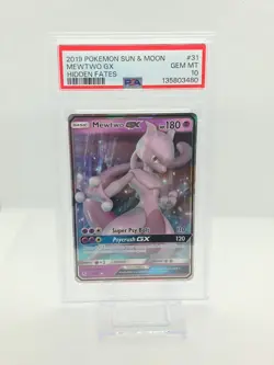 2019 POKEMON SUN & MOON HIDDEN FATES #31 MEWTWO GX PSA 10 - Image 1