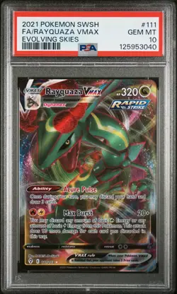 2021 POKEMON SWSH EVOLVING SKIES RAYQUAZA VMAX 111/203 ULTRA RARE PSA 10 GEM MT - Image 1