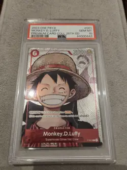 2023 ONE PIECE PREMIUM CARD 25TH ANNIVERSARY #001 MONKEY D LUFFY ENGLISH PSA 10 - Image 1