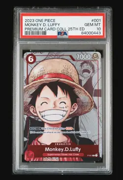 2023 ONE PIECE PREMIUM CARD 25TH ANNIVERSARY #001 MONKEY D LUFFY ENGLISH PSA 10 - Image 3