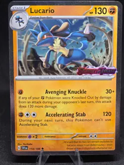 Pokemon TCG Lucario 114/198 Scarlet & Violet Stamped Cosmo Foil NM - Image 1