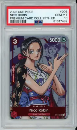 ONE PIECE PREMIUM 25th ST01-008 NICO ROBIN ALT ART PSA 10 GEM MINT #81817492 - Image 3