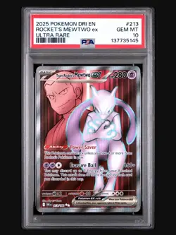 Pokemon S&V Destined Rivals PSA 10 Team Rocket's Mewtwo ex Ultra Rare #213/182 - Image 1