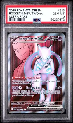 2025 Pokemon Destined Rivals Team Rocket's Mewtwo Ultra Rare #213/182 PSA 10 - Image 1