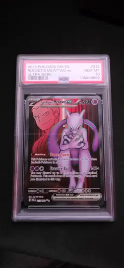 Pokemon S&V Destined Rivals PSA 10 Team Rocket's Mewtwo ex Ultra Rare #213/182 - Image 1