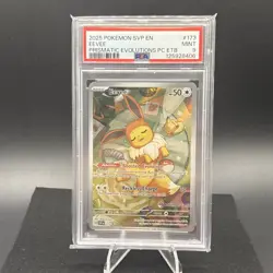 2025 POKEMON PRISMATIC EVOLUTIONS POKEMON CENTER ETB PROMO #173 EEVEE PSA 9 - Image 1
