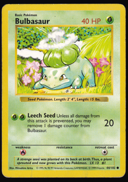 Bulbasaur 44/102 Shadowless Base Set Pokemon Card 1999 MP - Image 1
