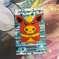 Pikachu Flareon Poncho Card Database Attacks 2 Green Cracked Ice Holo Pokemon - Image 1