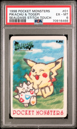 PSA 6 EX/MT | Pokemon Japanese Sealdass Stitch Touch Pikachu & Togepi #01 Card - Image 1