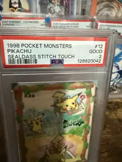 1998 Sealdass Stitch Touch Pikachu 12 Pocket Monsters PSA 2 2025 Cert - Image 3