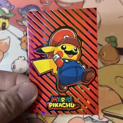 A - Pikachu Mario Rainbow Stripes Cracked Ice Holo Pokemon Database Christmas - Image 2