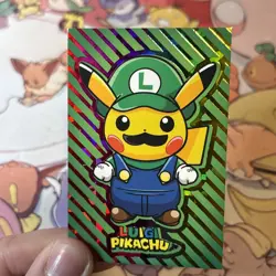 B - Pikachu Luigi Rainbow Stripes Cracked Ice Holo Pokemon Database Christmas - Image 2