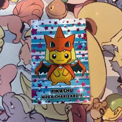 Pikachu Charizard Poncho Cracked Pink Stars Holo Pokemon Database Christmas - Image 1