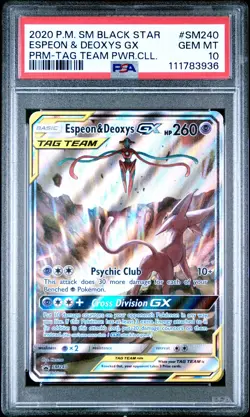 2020 POKEMON SM PROMO TAG TEAM POWERS COLLECTION ESPEON & DEOXYS GX PSA 10 - Image 1