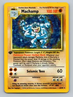 Pokemon TCG Machamp Base Set 8/102 Holo 1st Edition LP Holo Rare - Image 1