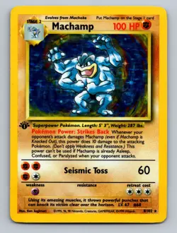 Pokemon TCG Machamp Base Set 8/102 Holo 1st Edition LP Holo Rare - Image 3