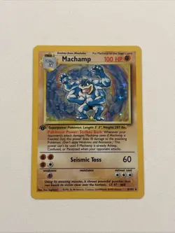 RARE Vintage Pokemon TCG 1st Edition 8/102 Base Set Holo 1999 Machamp LP Card - Image 3