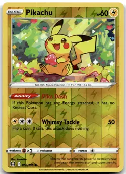 Pikachu 052/196 | Lost Origin | Reverse Holo Rare | 2022 | Pokemon TCG | NM - Image 1