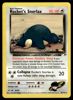 Rocket's Snorlax Rare Unlimited Gym Heroes 033/132 NM Pokemon TCG - Image 1