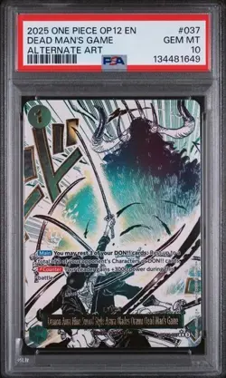 2025 ONE PIECE OP12-037 LEGACY OF THE MASTER DEAD MAN'S GAME ALT ART PSA 10 - Image 1