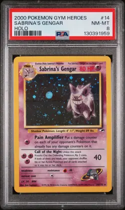 2000 POKEMON GYM HEROES HOLO #14 SABRINA'S GENGAR PSA 8 - Image 1