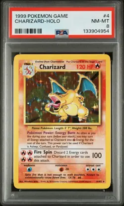 1999 POKEMON GAME #4 CHARIZARD-HOLO Base Set 4/102 PSA 8 NM-MT - Image 1
