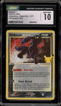 Pokemon Umbreon Gold Star Celebrations Classic Coll POP Series 5 Holo #17 CGC 10 - Image 1